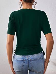 SHEIN Essnce Solid Drawstring Side Tee