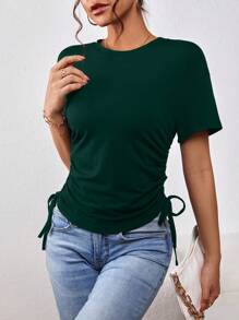 SHEIN Essnce Solid Drawstring Side Tee