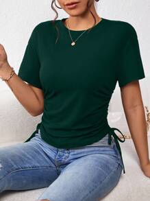 SHEIN Essnce Solid Drawstring Side Tee