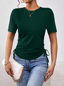 SHEIN Essnce Solid Drawstring Side Tee