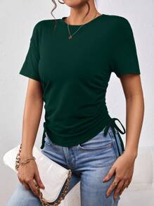 SHEIN Essnce Solid Drawstring Side Tee