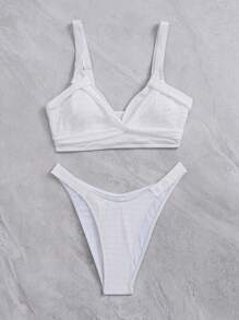 Bañador bikini liso corte alto - Blanco - Ver 6