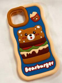 創意可愛卡通薯條、漢堡、泰迪熊設計手機殼兼容 Iphone 13 Pro Max、12、14/11 矽膠材質 - 黃色 - 查看 1