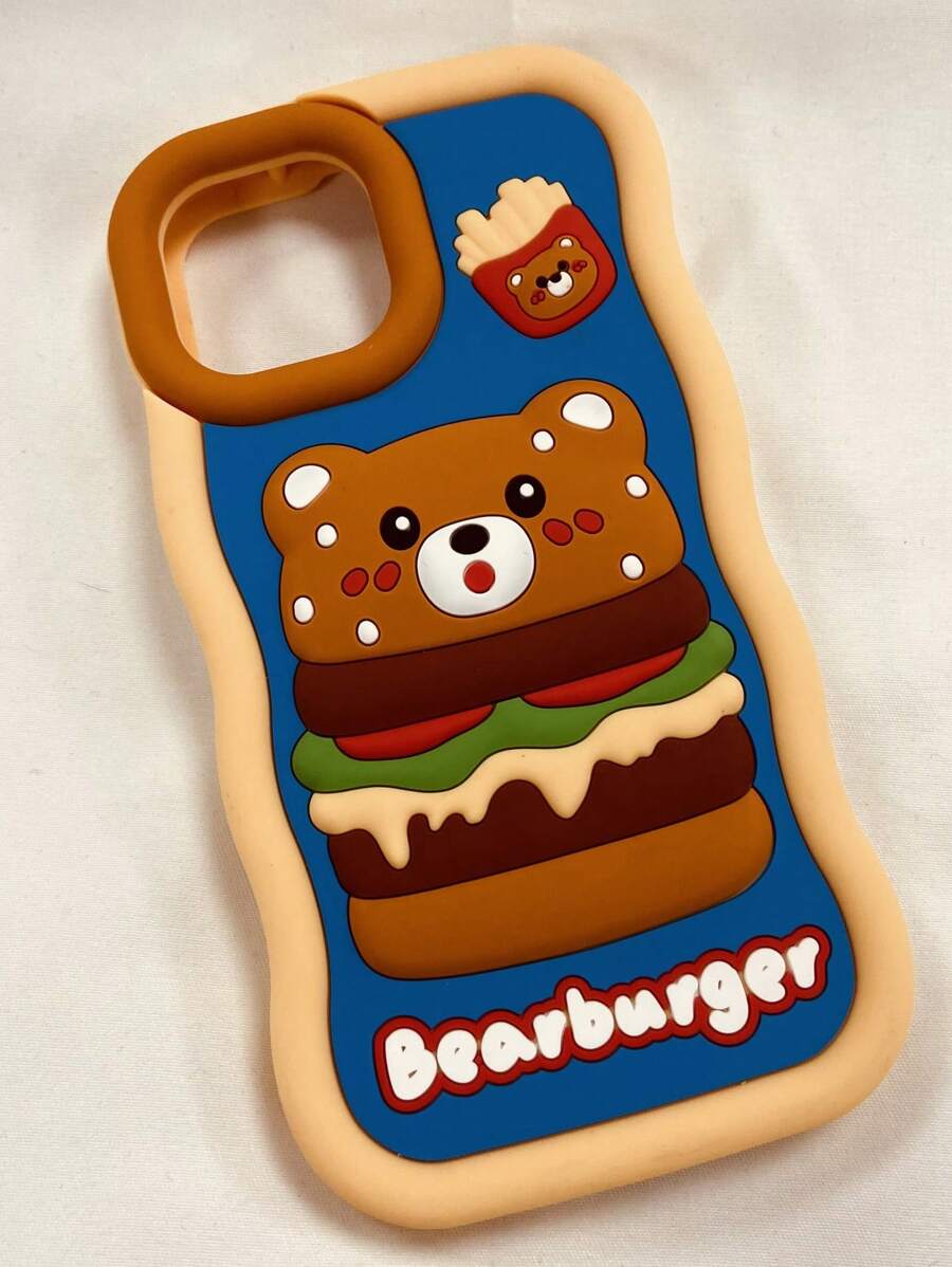 創意可愛卡通薯條、漢堡、泰迪熊設計手機殼兼容 Iphone 13 Pro Max、12、14/11 矽膠材質 - 黃色 - 查看 1