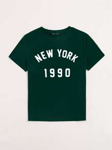 SHEIN Unity Camiseta con gráfico de letra, camisetas gráficas para mujer - Verde Oscuro - Ver 3