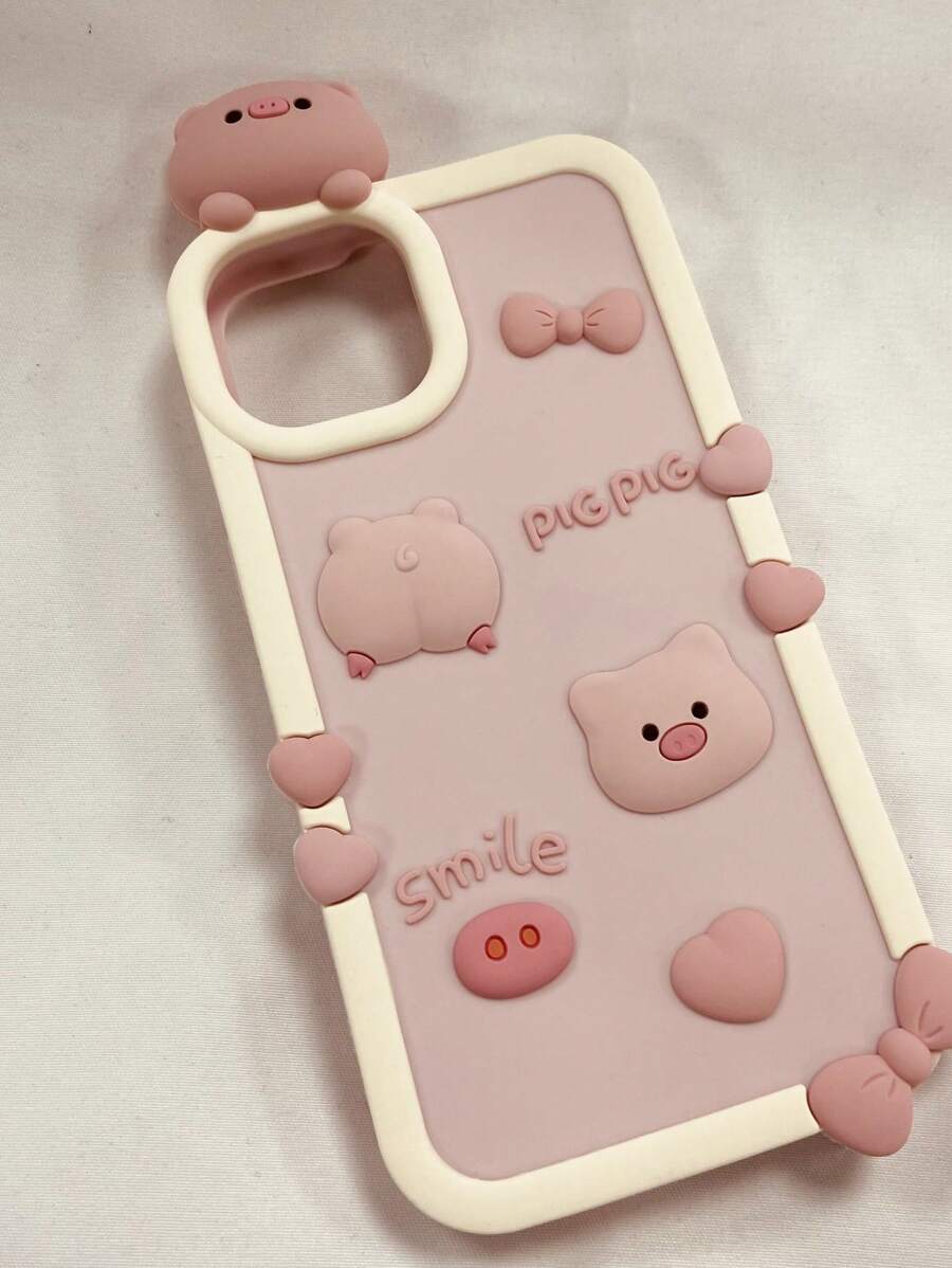 卡通3D矽膠粉色豬設計手機殼,適用於iPhone 13 Pro Max、 13、 11、 12、 XR,可愛的蝴蝶結圖案,新品上市,適合女孩使用 - 淺粉色 - 查看 1