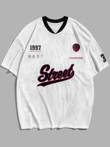 Manfinity VCAY Men Cartoon Face & Letter Graphic Drop Shoulder Tee - White - View 1
