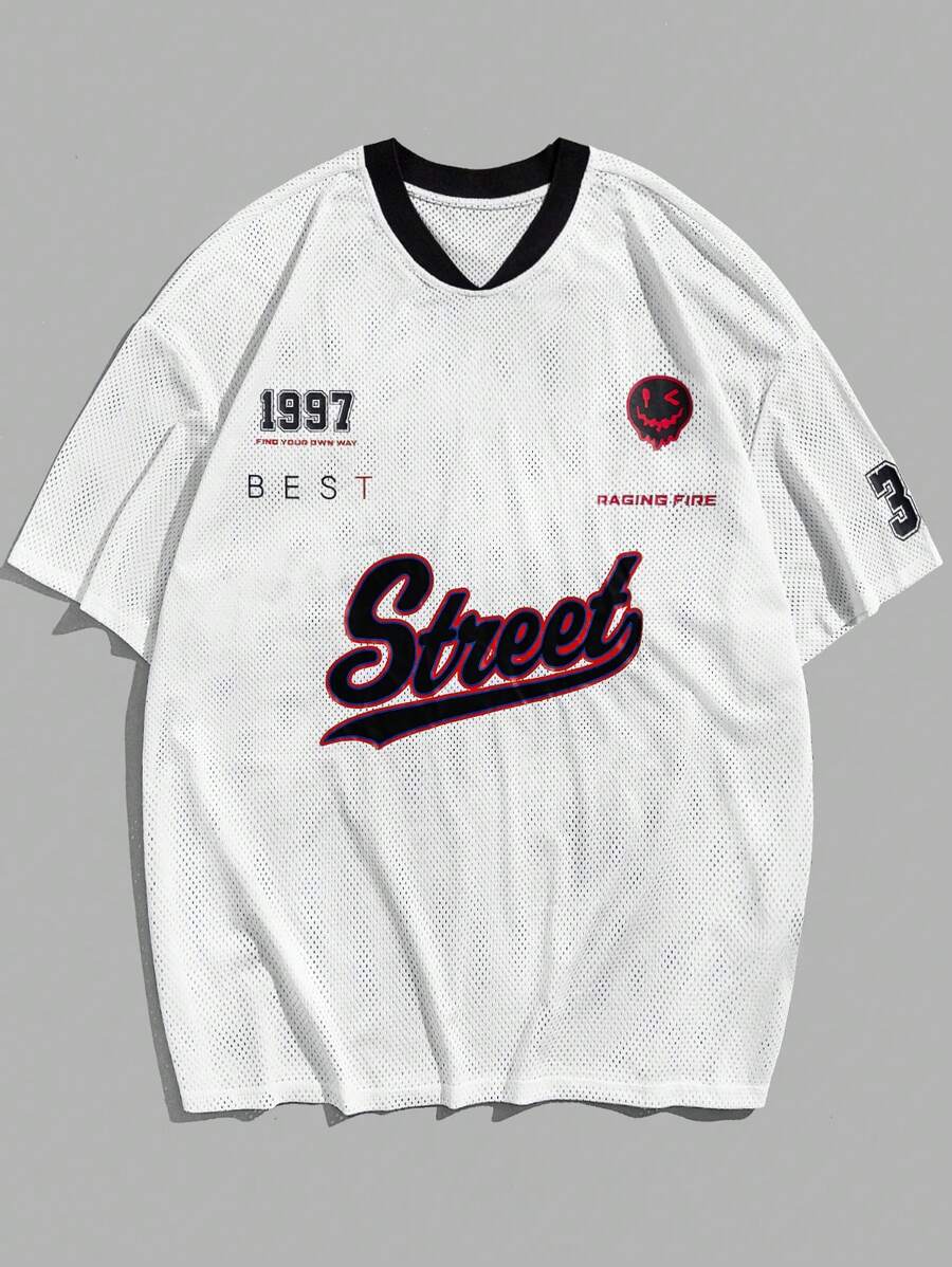 Manfinity VCAY Men Cartoon Face & Letter Graphic Drop Shoulder Tee - White - View 1