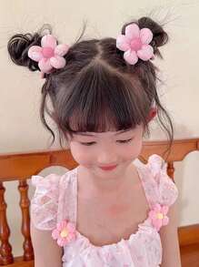 2pcs Toddler Girls Flower Decor Fashionable Hair Tie For Daily Decoration - Multicolor - View 1