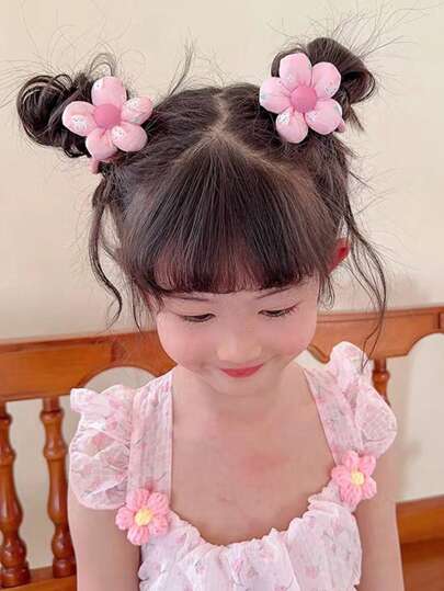 2入組小女童花朵裝飾時尚髮圈日常裝飾