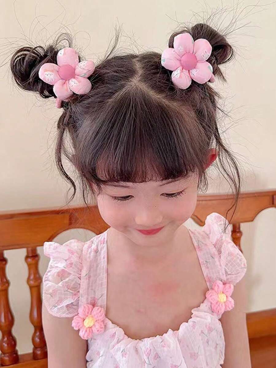 2pcs Toddler Girls Flower Decor Fashionable Hair Tie For Daily Decoration - Multicolor - View 1