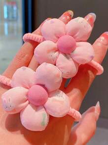 2pcs Toddler Girls Flower Decor Fashionable Hair Tie For Daily Decoration - Multicolor - View 2