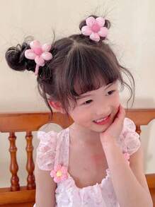 2pcs Toddler Girls Flower Decor Fashionable Hair Tie For Daily Decoration - Multicolor - View 3
