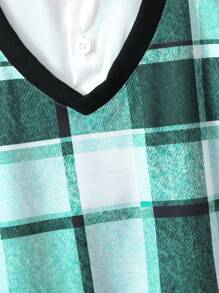 小男童格紋印花假两件POLO衫和短褲