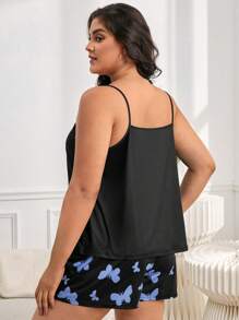 Conjunto de pijama con estampado de mariposa y letra - Negro - Ver 2