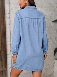 SHEIN LUNE Patched Pocket Button Front Denim Dress - Medium Wash - View 2