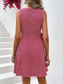 SHEIN Unity Allover Heart Print Knot Side Wrap Dress - Red and White - View 2