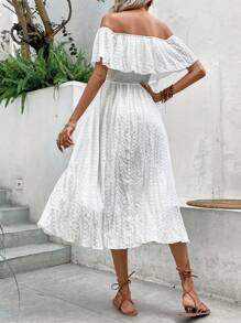 SHEIN VCAY Off Shoulder Split Hem Dress Without Belt - White - View 2