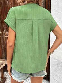 SHEIN LUNE Half Button Batwing Sleeve Blouse - Green - View 2