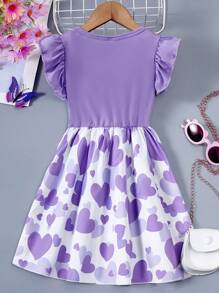 SHEIN Vestido De Volantes Con Estampado De Corazones Para Niñas Jóvenes - Púrpura malva - Ver 2