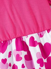 SHEIN Robe À Volants À Motif De Cœur Pour Jeune Fille
