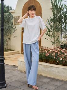 DAZY Áo thun nữ Sò điệp Tranh thêu màu trơn Giải trí - trắng - Xem 3