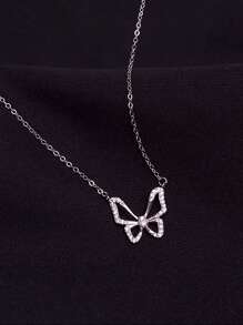 1pc Fashionable Cubic Zirconia Decor Butterfly Charm Silver Necklace For Women For Gift - Silver - View 8