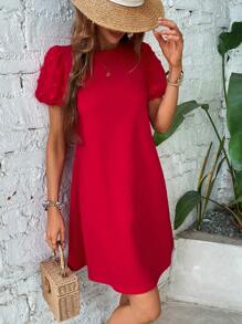 SHEIN Clasi Đầm màu trơn Giải trí - Đỏ - Xem 3