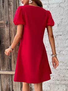 SHEIN Clasi Đầm màu trơn Giải trí - Đỏ - Xem 2