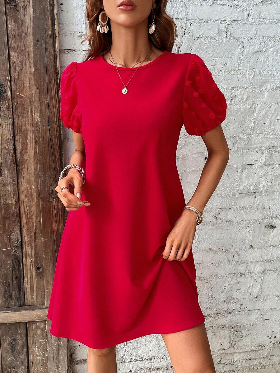 SHEIN Clasi Đầm màu trơn Giải trí - Đỏ - Xem 1