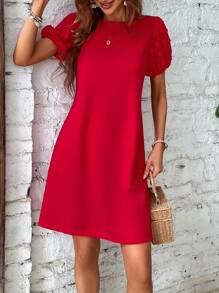 SHEIN Clasi Đầm màu trơn Giải trí - Đỏ - Xem 4