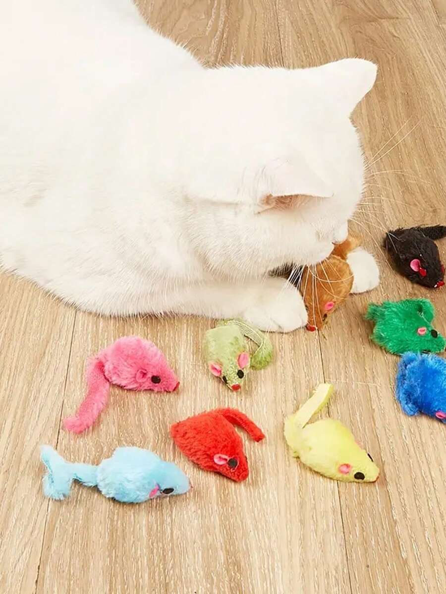 3入組老鼠形狀隨機顏色貓逗貓玩具用於互動 - 彩色 - 查看 1