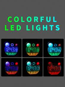 Skmei 1入組男孩迷彩TPU錶帶運動日曆防水鬧鐘日期LED顯示字母圖形圓形錶盤數字手錶適合日常裝飾