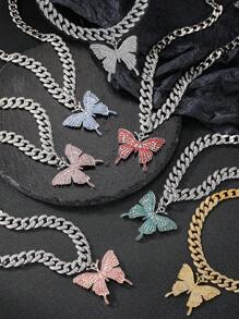 For Women Men Punk Hip Hop Style Rock Party Full Rhinestone Gorgeous Hip Hop Rhinestone Butterfly Pendant Necklace