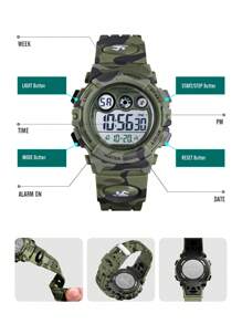 Skmei 1 Dây đeo TPU cho bé trai Camo Lịch thể thao Chống nước Báo thức ngày LED Hiển thị chữ Đồ họa Mặt tròn Đồng hồ kỹ thuật số, để trang trí hàng ngày - xanh quân đội - Xem 5