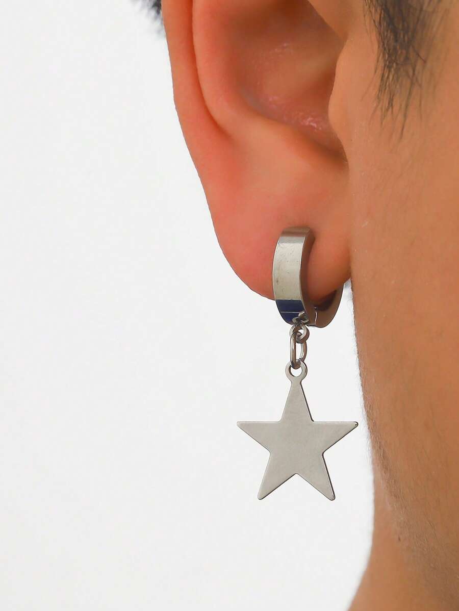 1入組時尚不銹鋼星形裝飾耳夾適合男士日常裝飾 - 銀色 - 查看 1