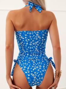 SHEIN Swim 小碎花印花吊带侧边比基尼，夏日海滩 - 彩色 - 查看 2