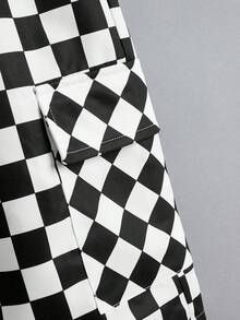 SHEIN Tween Boy Checker Print Flap Pocket Shorts - Black and White - View 3