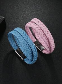 時尚流行男士編織細節手鍊PU適合珠寶禮物和時尚外觀 - 白色 - 查看 1