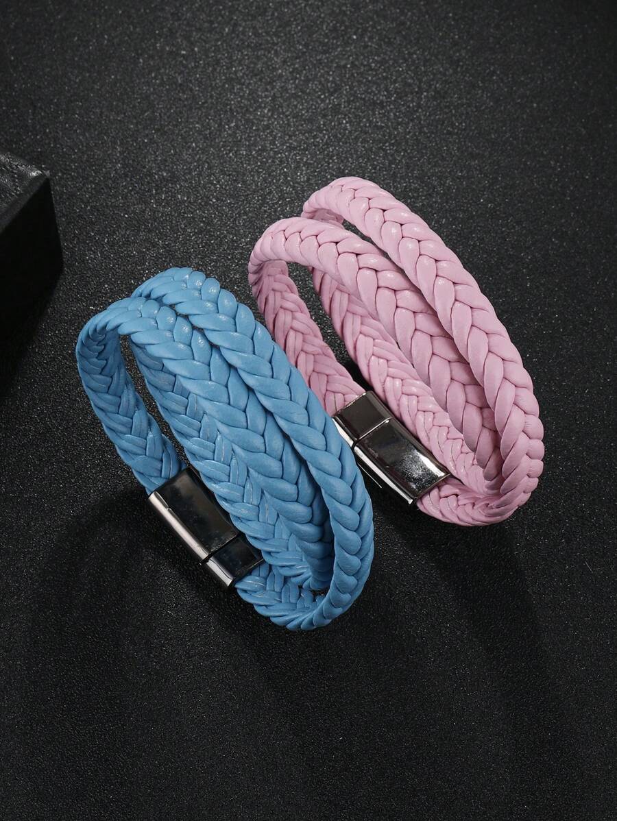 時尚流行男士編織細節手鍊PU適合珠寶禮物和時尚外觀 - 白色 - 查看 1