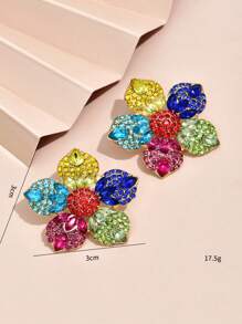 1對魅力四射鋅合金水鑽花朵設計耳釘適合女士日常裝飾 - 彩色 - 查看 2