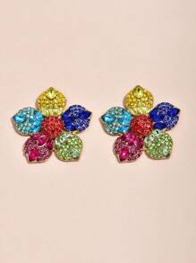 1對魅力四射鋅合金水鑽花朵設計耳釘適合女士日常裝飾 - 彩色 - 查看 3