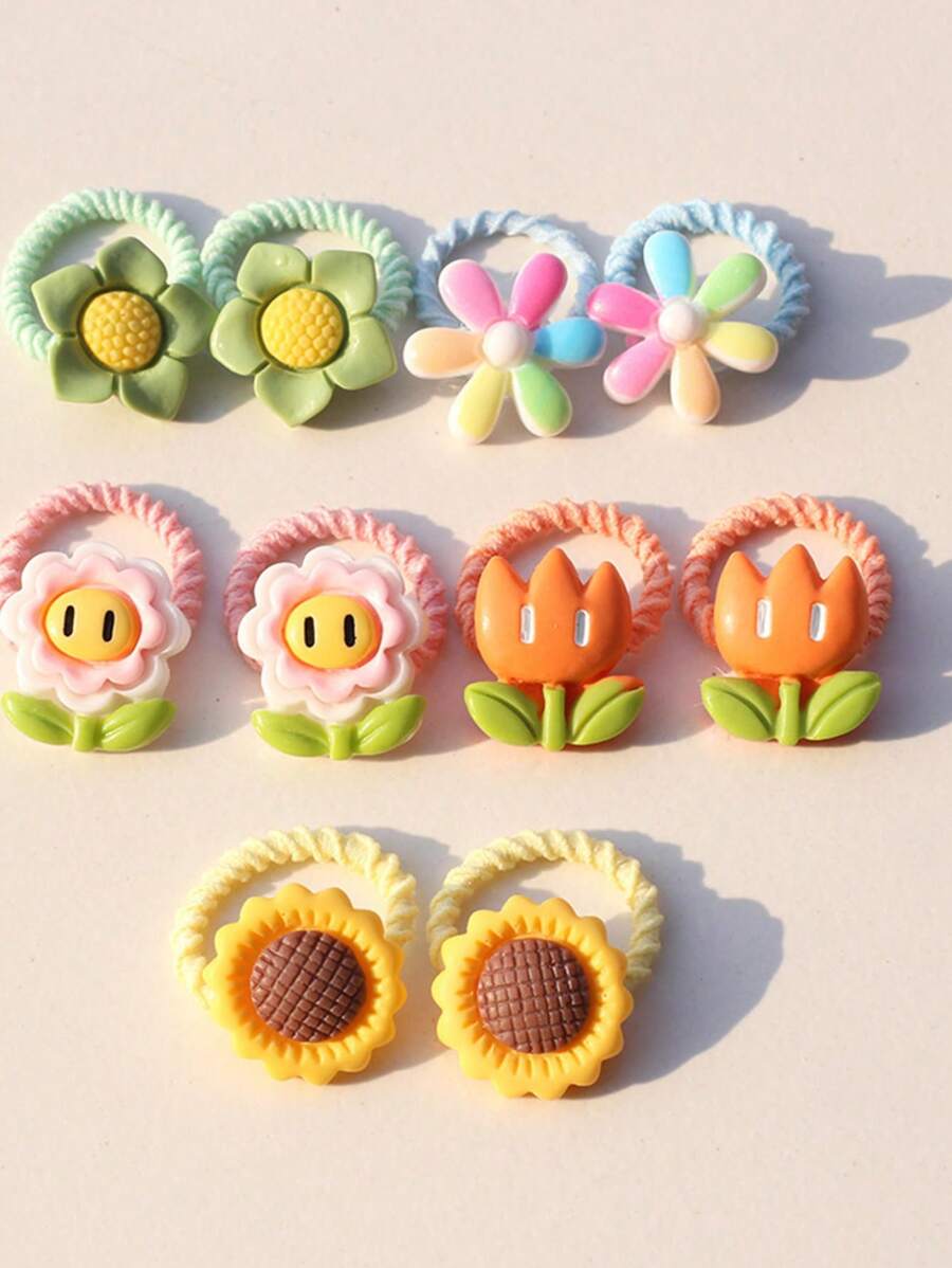 10入組女士花朵裝飾時尚髮圈適用於頭髮裝飾用品 - 彩色 - 查看 1