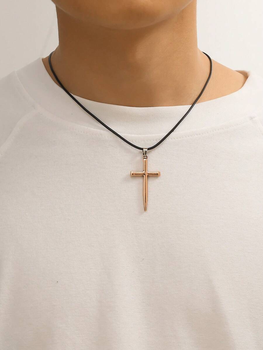 男士十字架吊飾項鍊 - 銅色 - 查看 1