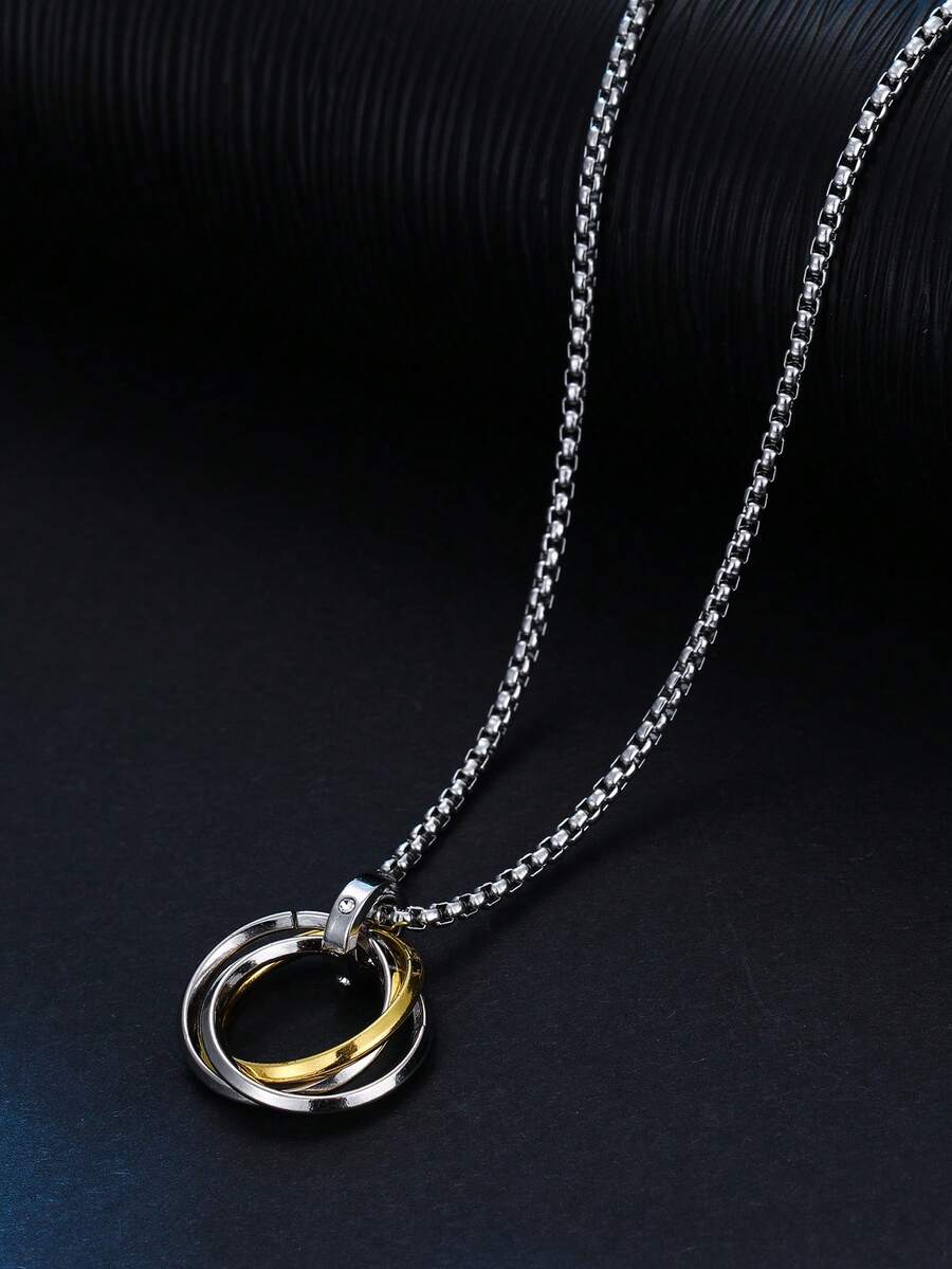Men Ring Charm Necklace - Gold - View 1