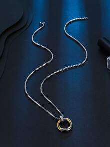 Men Ring Charm Necklace - Gold - View 2