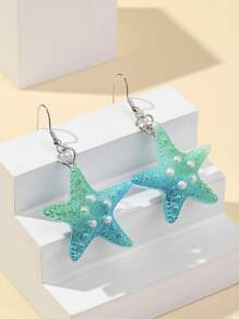 1 Pair Resin Starfish Pendant Earrings - Blue - View 2