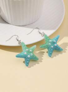 1 Pair Resin Starfish Pendant Earrings - Blue - View 3