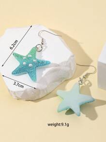 1 Pair Resin Starfish Pendant Earrings - Blue - View 4
