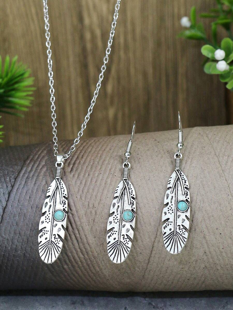 GloryMM 3-Piece Elephant Jewelry Set - Vintage Boho Turquoise Pendant Necklace, Earrings & Bracelet For Women - View #3